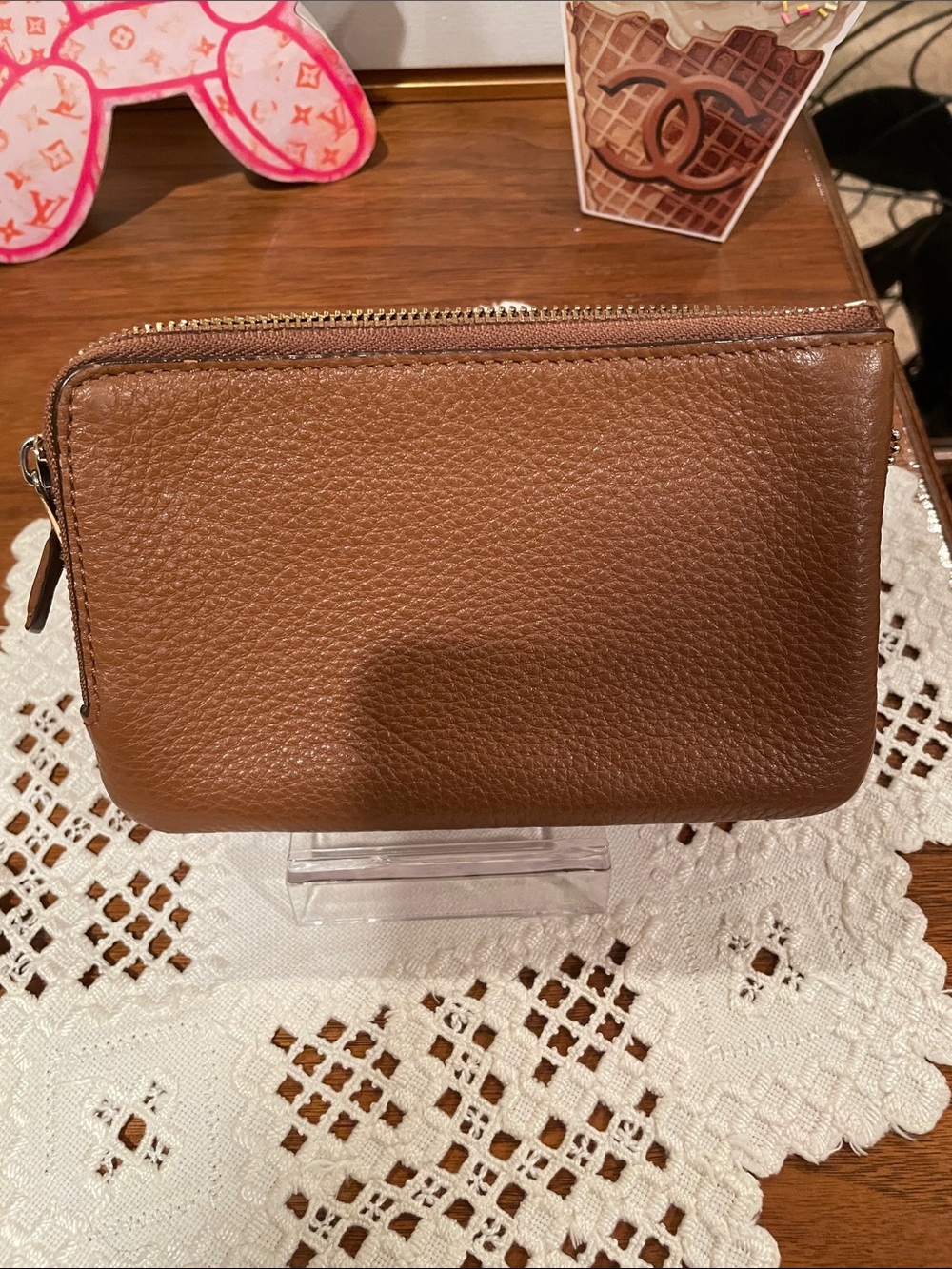 Coach Brown Pebbled Leather Zip Pouch - Picture 3 of 6